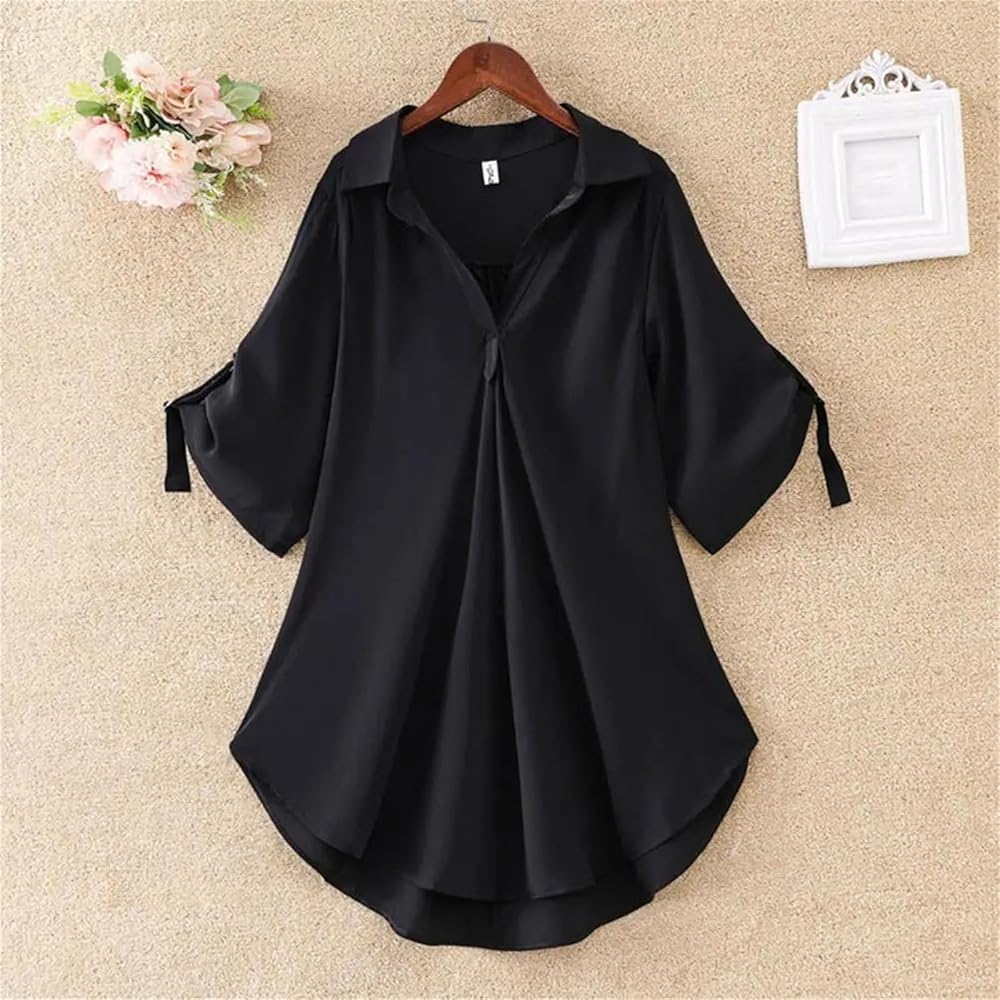 Women's Blouses Solid Color Casual Ladies V Neck Loose